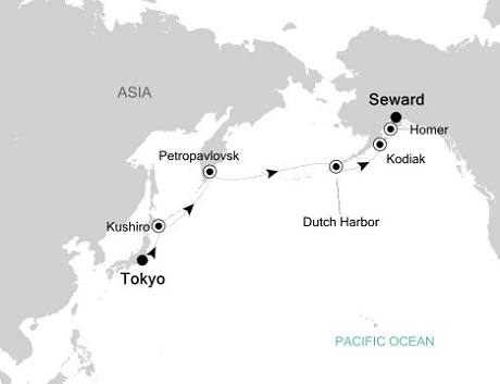 Cruises Around The World Silversea Silver Shadow May 7-19 2025 Tokyo to Seward, Alaska