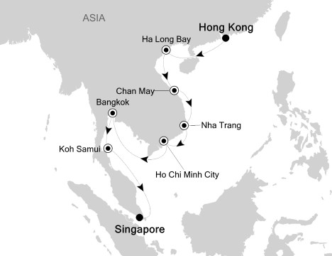 Cruises Around The World Silversea Silver Shadow November 3-17 2026 Hong Kong, China to Singapore, Singapore
