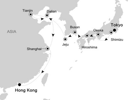 Cruises Around The World Silversea Silver Shadow October 4-20 2025 Tokyo to Hong Kong