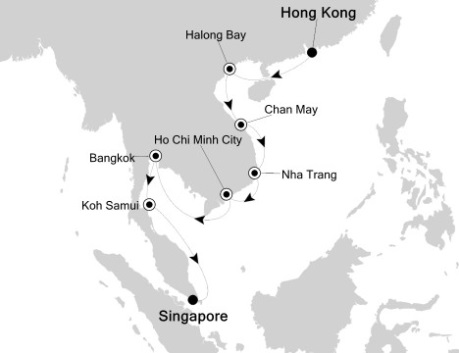Luxury Cruises Just Silversea Silver Shadow October 8-22 2027 Hong Kong, China to Singapore, Singapore