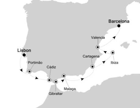 Luxury Cruises Just Silversea Silver Spirit April 13-22 2027 Lisbon, Portugal to Barcelona, Spain