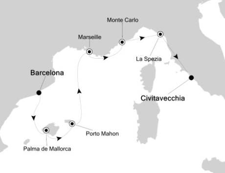 Luxury Cruises Just Silversea Silver Spirit April 22-29 2027 Barcelona, Spain to Civitavecchia, Italy