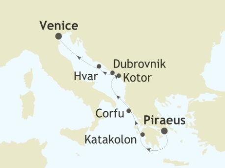 Cruises Around The World Silversea Silver Spirit August 5-12 2025 Piraeus, Athens to Venice
