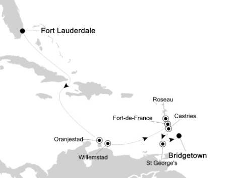 Cruises Around The World Silversea Silver Spirit January 15-25 2025 Fort Lauderdale, Florida to Bridgetown