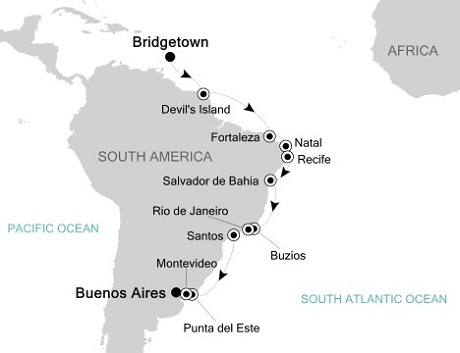 Cruises Around The World Silversea Silver Spirit January 25 February 15 2025 Bridgetown to Buenos Aires
