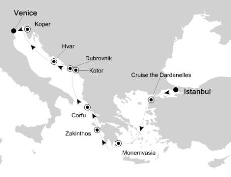 Cruises Around The World Silversea Silver Spirit July 1-11 2025 Istanbul, Turkey to Venice, Italy