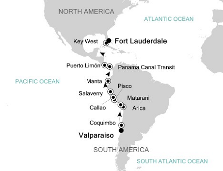 Luxury Cruises Just Silversea Silver Spirit March 3-21 2026 Valparaiso to Fort Lauderdale, Florida