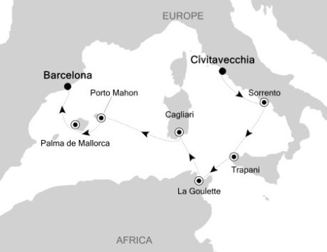 Cruises Around The World Silversea Silver Spirit May 2-10 2025 Civitavecchia (Rome) to Barcelona