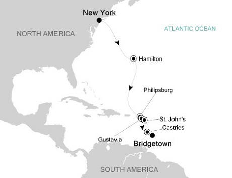 Luxury Cruises Just Silversea Silver Whisper November 2-13 2027 New York, NY, United States to Bridgetown, Barbados
