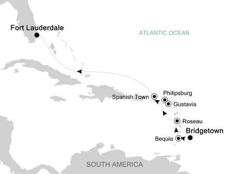 Luxury Cruises Just Silversea Silver Whisper November 3-11 2026 Bridgetown to Fort Lauderdale, Florida