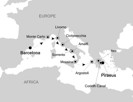 Cruises Around The World Silversea Silver Wind April 13-23 2025 Barcelona to Piraeus, Athens