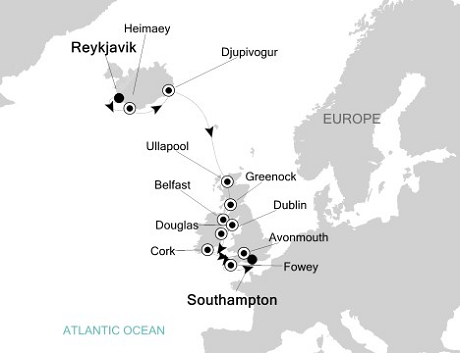 Cruises Around The World Silversea Silver Wind August 17-29 2025 Reykjavik to Southampton