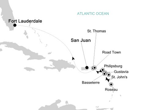 Cruises Around The World Silversea Silver Wind March 18-28 2025 San Juan to Fort Lauderdale, Florida