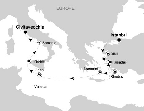 Cruises Around The World Silversea Silver Wind May 7-17 2025 Istanbul to Civitavecchia (Rome)