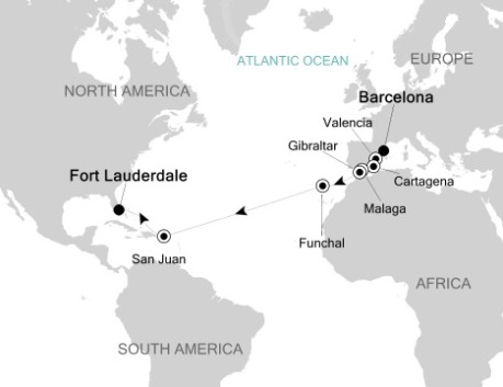 Luxury Cruises Just Silversea Silver Wind November 15 December 2 2026 Barcelona, Spain to Fort Lauderdale, Florida