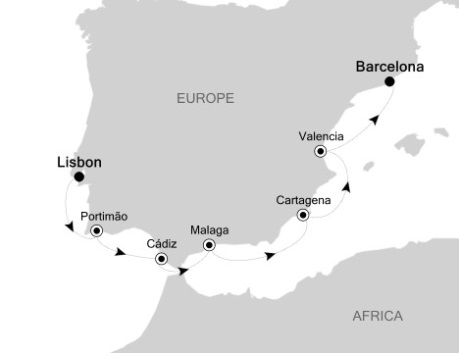 Luxury Cruises Just Silversea Silver Wind September 23-30 2027 Lisbon, Portugal to Barcelona, Spain